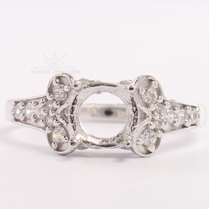 ตั้งค่าที่คุณต้องการแหวนหมั้นประดับเพชรลูกบาศก์เซอร์โคเนียกึ่งเมาท์ 7 มม. แหวนหมั้นตัดกลมทุกขนาดเครื่องประดับเงินแท้ 925 - Product Image 1