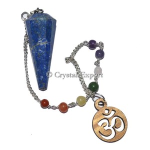 Pendules pour chakras à facettes, Lapis-Lazuli, avec Om, 12 pendules pour Chakra - Product Image 1