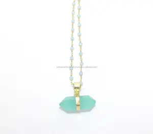 Gold plated Peru chalcedony Gemstone Pencil Pendant Jewelry Fashion Pendant Jewelry