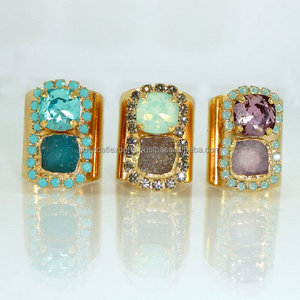 Turquesa Pave Diamond Anillo largo 925 Piedra preciosa de plata para fiesta de compromiso de boda o aniversario-Proveedor de joyería - Product Image 2