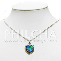 Collier Pendentif Cœur en Alliage de Zinc Philcha Vintage Ocean's Mystique 20mm avec Pierre d'Humeur Changeante de Couleur, Chaîne Métallique de 18 pouces, Cadeau pour Femme