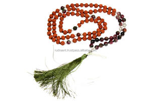 Collar de Piedras Preciosas de Turmalina con Borla de Seda, Estilo Bohemio, Unisex, Cuentas de Rudraksha, Piedra Natural Espiritual, Collar Anudado por Terceros - Product Image 3