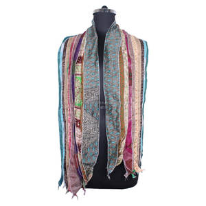 Saree en soie Vintage 10 bandes Patti foulards étole pour filles SC033 étole à la mode indien Sari patchs écharpe réversible colorée - Product Image 1