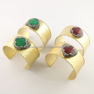 กำไลแฟชั่นทองเหลืองชุบทอง,กำไลประดับอัญมณีหยกคริสตัลเซอร์คอนดรูซี่ - Product Image 2