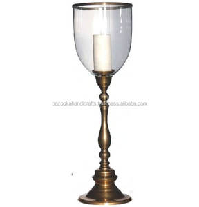 Grand bougeoir hurricane, bougeoir hurricane antique, bougeoir hurricane décoratif en métal et en verre - Product Image 1