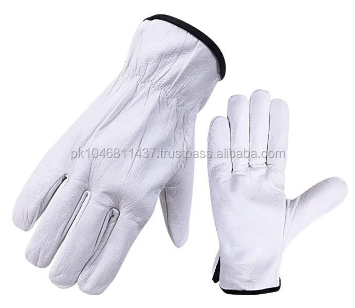 Guantes de conducción de cuero de grano de vaca genuino Guantes de cuero de conducción de camiones de seguridad industrial para protección de manos largas