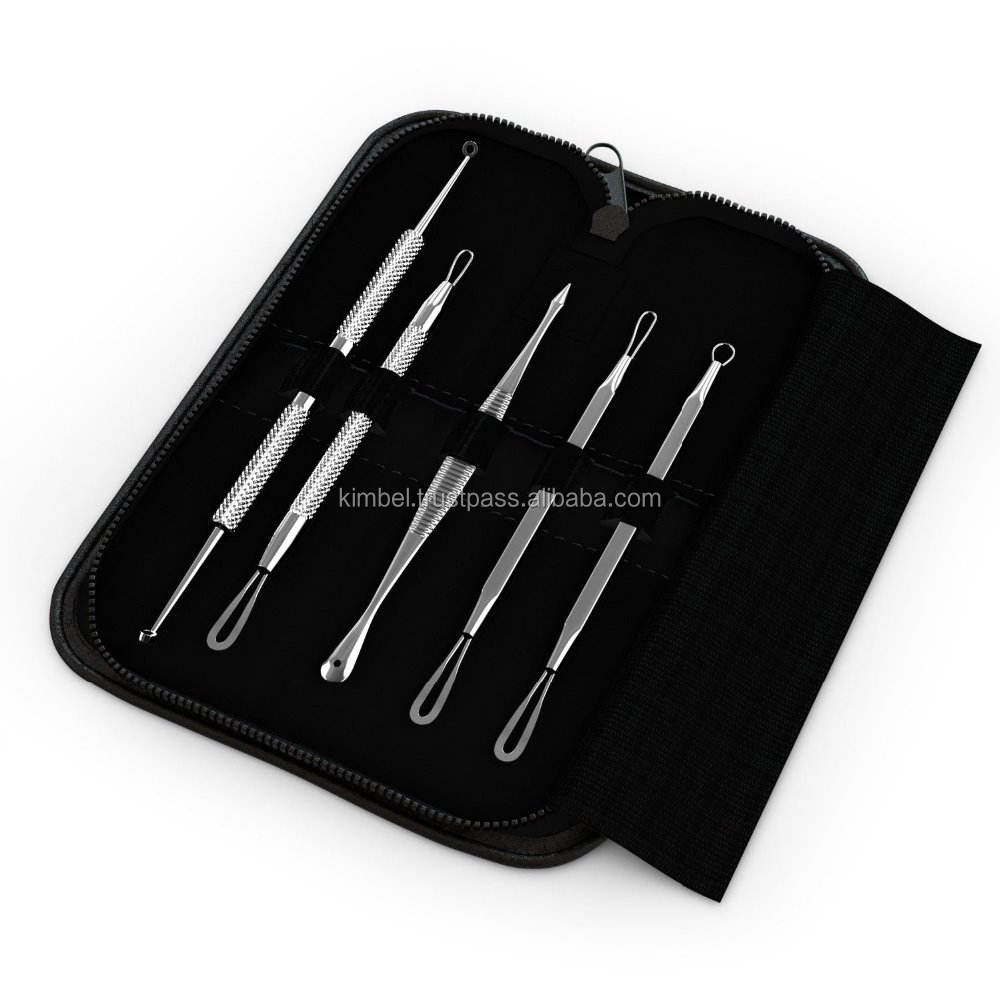 5 Pcs Blackhead Blemish Remover Kit Professional High Quality Stainless Steel Skin Care Tools With Custom Label 
