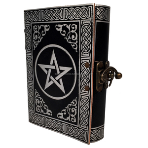 วารสารหนังแท้แบบวินเทจทำด้วยมือสมุดบันทึกปกแข็งสีดำและสีขาว - Product Image 4