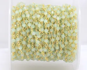 Beads Bulk Rosary Chain Plated Aqua Chalcedony Wire All Jewelry Accessories Gold Plated ( Brass ) IN;27243 Wrapped 3 - 4 Mm