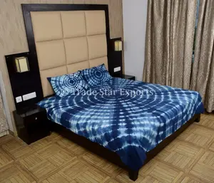 Indian Shibori Seprai Katun Ikat Celup Indigo Seprai Tempat Tidur Buatan Tangan Bed Cover dengan Dua Sarung Bantal