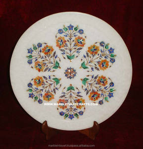 Plaque colorée incrustée de marbre blanc pur - Product Image 1