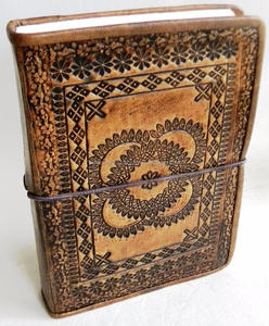 Wholesale Handmade unique dark-Light shade genuine embossed tan color <b>leather</b> notebook. - Product Image 2