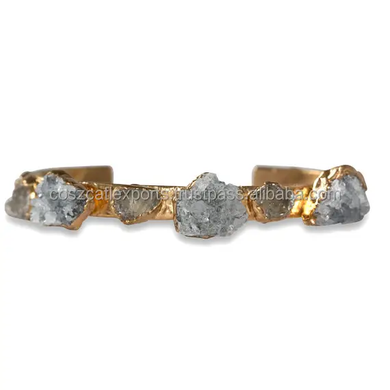 Tự Nhiên Bất Thô Smoky Thạch Anh Nugget Đá Thô Druzy Cuff Đá Quý Bạc Vòng Tay & Bangles