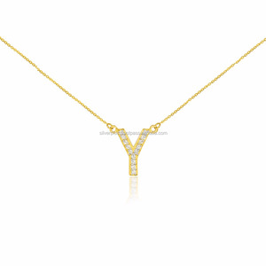 ของแข็ง14พันสีเหลืองทอง "Y" ตัวอักษรตัวอักษรเริ่มต้นของแท้ปูเพชรจี้สร้อยคอผู้ผลิตผู้ผลิตเครื่องประดับ - Product Image 4