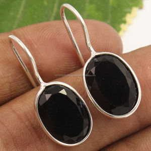 Boucles d'oreilles en fil métallique Boucles d'oreilles en quartz fumé naturel pour femmes avec pierres précieuses Crochet en fil métallique pur 925 argent massif pour femmes - Product Image 2