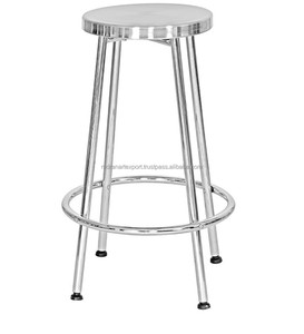 Grand tabouret de bar rond industriel et vintage pour la maison, café, restaurant, design moderne, meubles en fer nickelé antique - Product Image 1