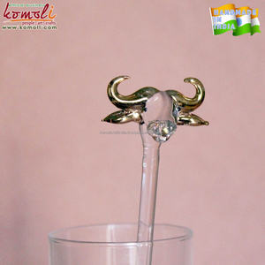 Palo agitador de cabeza de búfalo de vidrio soplado a mano, agitador de bebida decorativo, Artículos de bar únicos y acento de decoración del hogar - Product Image 3