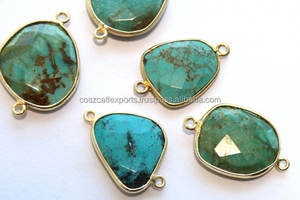 Pendentif en pierre précieuse turquoise à facettes avec connecteur à taille ajustable en argent sterling 925, breloque pour fête d'enfants - Product Image 2