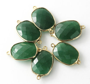 Connecteur Rectangle émeraude pierre à facettes en argent Sterling connecteurs de lunette bijoux fins pendentifs et breloques - Product Image 3