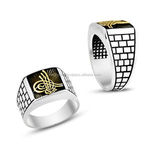 De moda gran elegante 925K de plata esterlina tradicional otomana Tugra anillo de los hombres al por mayor Turquía hombres Nueva joyería de diseñador - Product Image 1