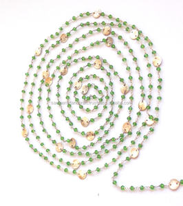 Chapelet en laiton fait à la main chaîne de pièces de monnaie Quartz vert pierre précieuse forme de rondelle perlée fil plaqué or enroulé pierre à facettes coupe 3-3.5mm - Product Image 3