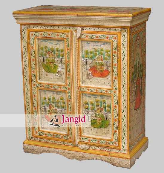 Wooden mango Wood Hand Painted Painting Cabinet Small Cupboard Kids Furniture