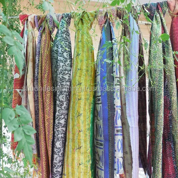 Écharpe en coton pour femmes, style Vintage indien, Sari coton Kantha, foulard à pied réversible