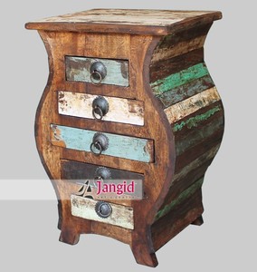 Vintage Reclaimed Wooden Nightstands <b>Table</b> <b>Bedside</b> 5 Drawers <b>Table</b> Handmade For Living Room Hotel Room Factory Cheap Price - Product Image 2