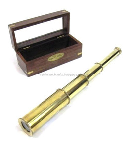 Telescopio de capitán de latón macizo Diseño náutico antiguo con caja de madera Idea de regalo novedosa - Product Image 1