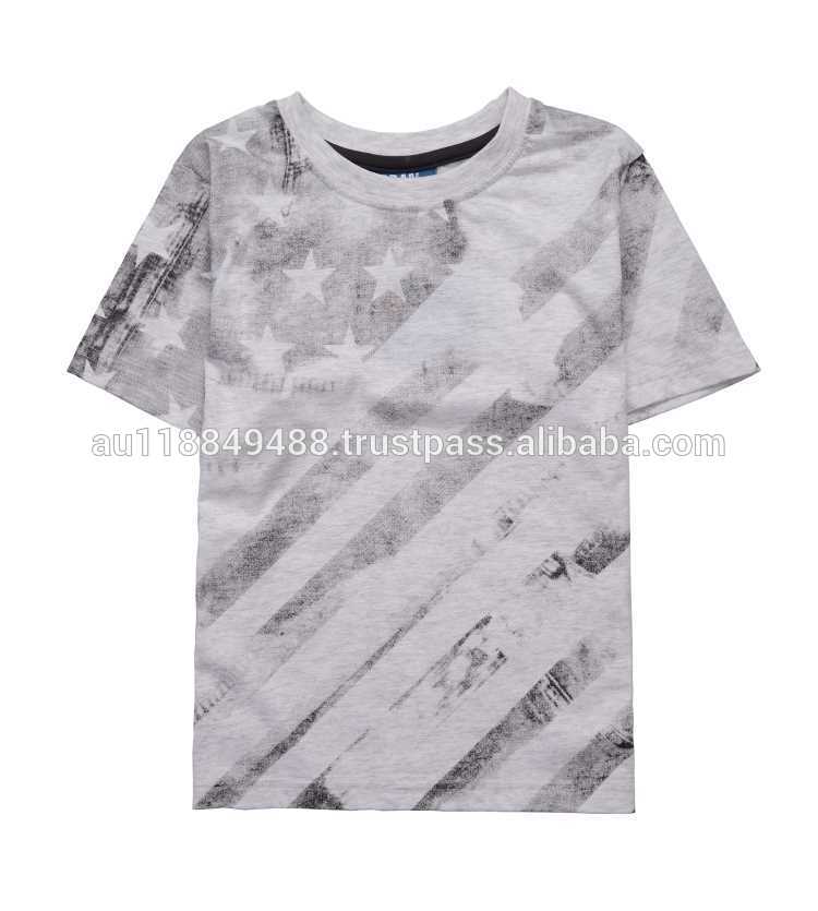 2015 лучшее качество мода с коротким рукавом мальчики серый печатных футболку оптовая продажа