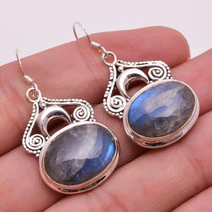 Pendientes de aro de piedras preciosas antiguas de Plata de Ley 925 sólida para regalo suministrados por proveedor de joyas de piedras preciosas de labradorita - Product Image 1
