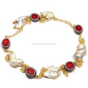 Pietra turca di corallo con perla barocca lunga collana di gioielli senza fine catena regalo festa figura collane ciondolo matrimonio