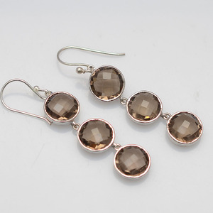 Pendientes de piedras preciosas de cuarzo ahumado de Plata de Ley 925 - Product Image 1