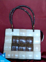 Bolso de Hombro de Coco Natural Barato Hecho a Mano en Bali, Indonesia, Bolso de Playa con Cierre de Cremallera y Patrón de Rayas para Mujer