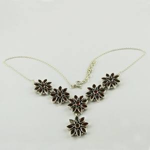 Collar granate con diseño de flor roja, joyería de plata de ley 925, joyería de plata - Product Image 4