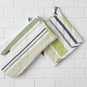 100% Cotton Oven Mitts with Silicone Strip <b>Green</b> Pot Holders for Cooking <b>Microwave</b> Baking Home Food Protection for Restaurants - Product Image 2
