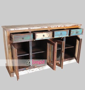 Aparador de Madera Maciza Reciclada Estilo Rústico con 3 Puertas y Cajones, Hecho a Mano, para Salón/Comedor de Hotel - Product Image 4