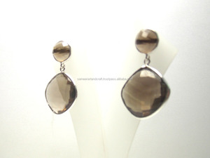 Bijoux en pierres précieuses en quartz fumé en argent sterling 925 avec boucle d'oreille à la mode en plaqué argent - Product Image 3