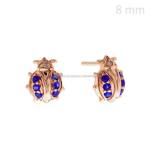 14K solide or jaune Unique Bug bleu saphir boucles d'oreilles bijoux fins Jaipur minimaliste or bijoux fournisseur - Product Image 3