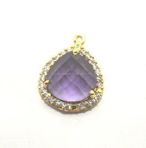 พลอยอเมทิสต์ควอตซ์เพทายพลอยพร้อมชุบทองทำด้วยมือรูปลูกแพร์เครื่องประดับตัวเชื่อมต่อแบบเหลี่ยมเพชรพลอย - Product Image 2