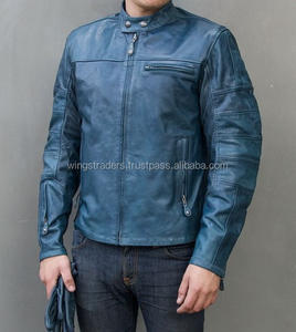 Veste en cuir bleu marine pour hommes, nouveau, veste en cuir, italien délavé, bleu marine 2017 — 18 - Product Image 3