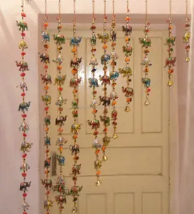 Vintage hecho a mano pared Hangings par Latkan decoración con cuentas puerta arte decorativo indio Rajasthani artesanías, colgante de pared móvil