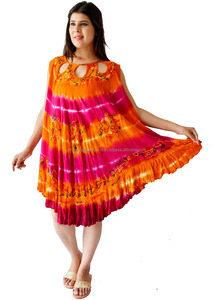 Summer Trending Multi <b>Tie</b> Dye Colourful <b>Women</b> Rayon <b>Tie</b> Dye Short Dress Party and Beach Wear Dress - Product Image 2