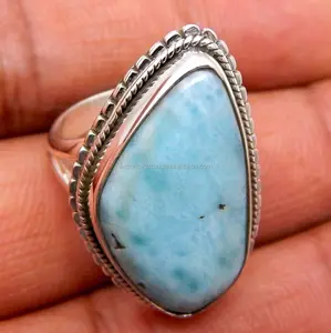 Larimar Gemstone Silver Ring Bague en argent sterling 925 Bague en argent sterling 925 Anneaux de mariage pour femmes - Product Image 1