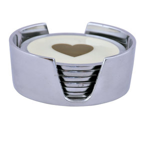 Custom Designed Set of 5 Coasters with <b>Stand</b> Aluminum Round Polished Metal Eco-Friendly Standard Size for <b>Coffee</b> Table - Product Image 2