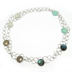 Colliers de puissance unisexe en argent sterling 925, style bohème, avec labradorite, pierre de lune arc-en-ciel et calcédoine, sur chaîne maille forçat, bijoux pour femmes - Product Image 1