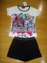 Девушки шорты пижамы установить, хлопок пижамы комплект с хорошим шелкография