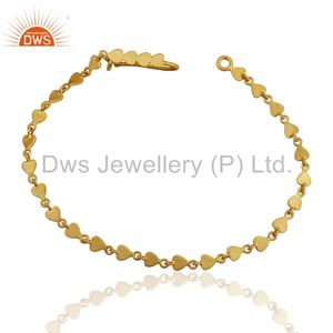 <b>Heart</b> Shape Yellow Gold Plated <b>Silver</b> Chain <b>Bracelet</b> Handmade Girls Plain <b>Silver</b> <b>Bracelet</b> Jewelry Vintage Collection - Product Image 3