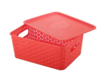 Red Rectangle <b>Plastic</b> Storage <b>Basket</b> With Lid For Sundries Neatening - Product Image 3