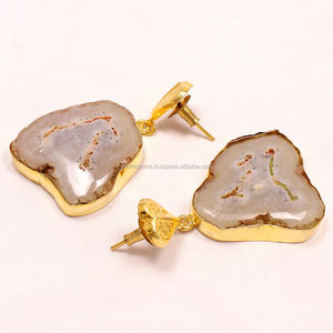 Colección Vintage Declaración Colorido Solar Cuarzo Ágata 18K Chapado en oro Pendientes de gota de moda Hermosa gorra de moda sin forma - Product Image 2